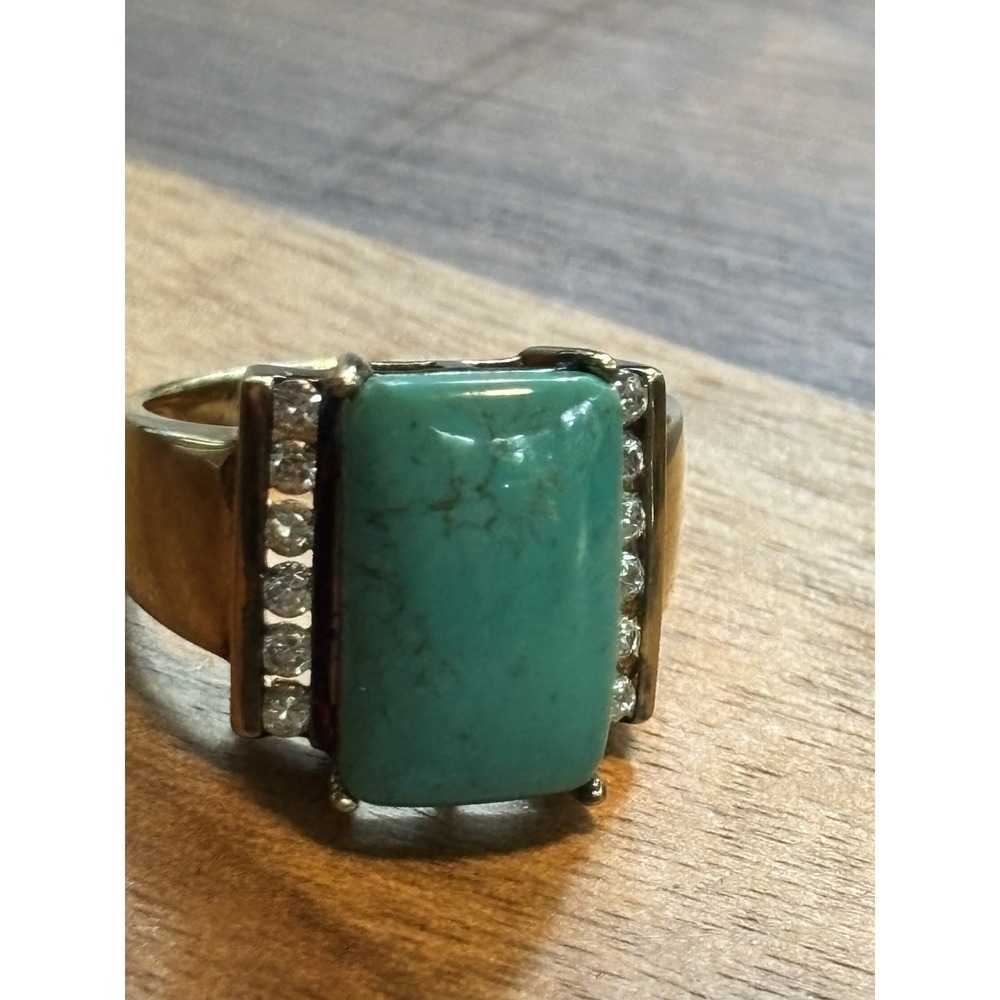 Ross Simons Vermeil 925 Sterling Silver Turquoise w/White Topaz Ring Size 8